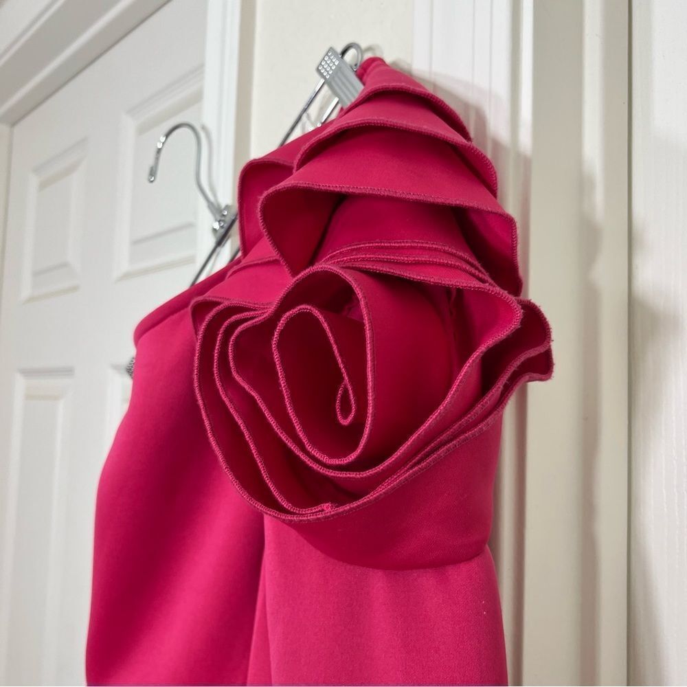 CQ by CQ One Shoulder Ruffle Asymmetrical One Shoulder Peplum Top Pink Fuchsia - Picture 4 of 15